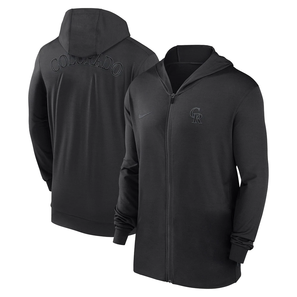 Sweat à capuche léger entièrement zippé Nike Colorado Rockies Authentic Collection pour homme, noir