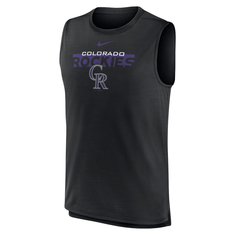 Men's Colorado Rockies Nike Black Knockout Stack Exceed Muscle Tank Top