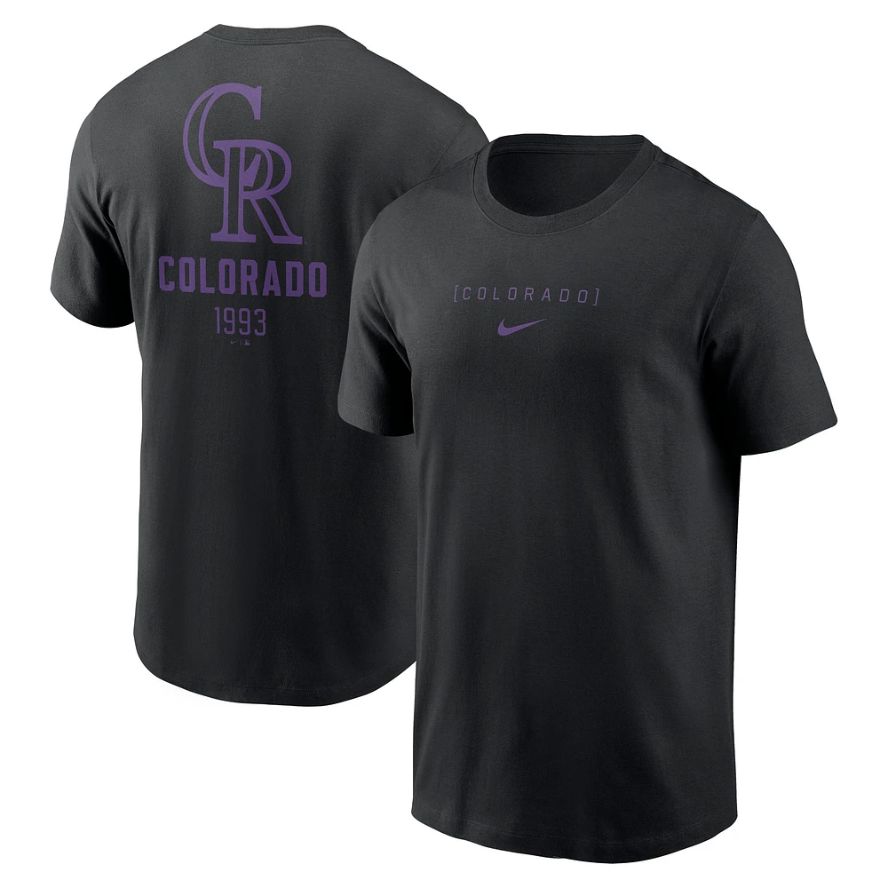 T-shirt Nike noir Colorado Rockies avec grand logo dans le dos pour homme