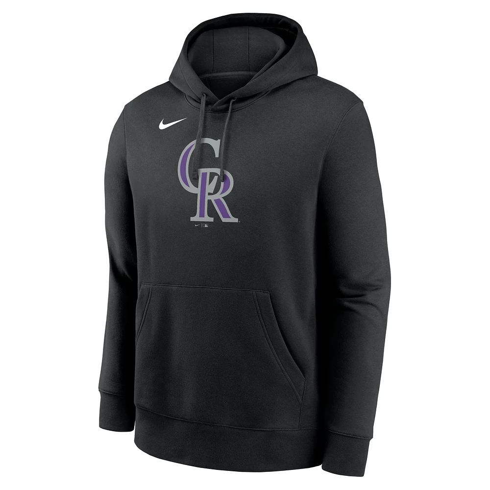Men's Nike Black Colorado Rockies Logo Club Fleece Pullover Hoodie