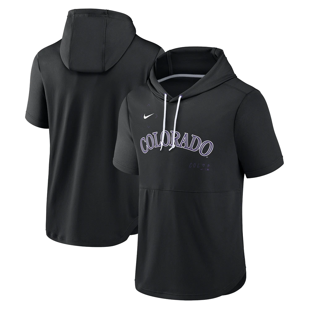 Sweat à capuche manches courtes Team Nike Colorado Rockies Springer pour homme - Noir