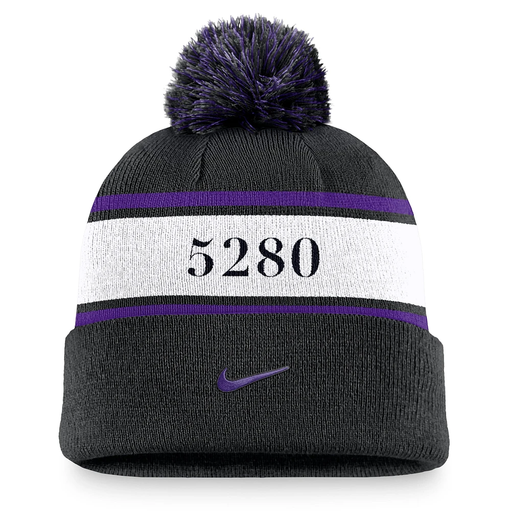 Bonnet en tricot à revers Nike pour homme, noir, Colorado Rockies Team Stripe Peak, avec pompon