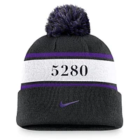 Men's Nike Black Colorado Rockies Team Stripe Peak Cuffed Knit Hat with Pom