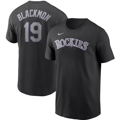 T-shirt avec nom et numéro Nike Charlie Blackmon pour hommes, noir, Colorado Rockies