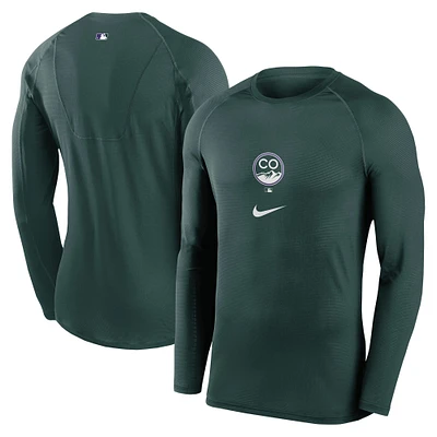 Men's Nike  Green Colorado Rockies City Connect Base Layer Raglan Long Sleeve Performance T-Shirt