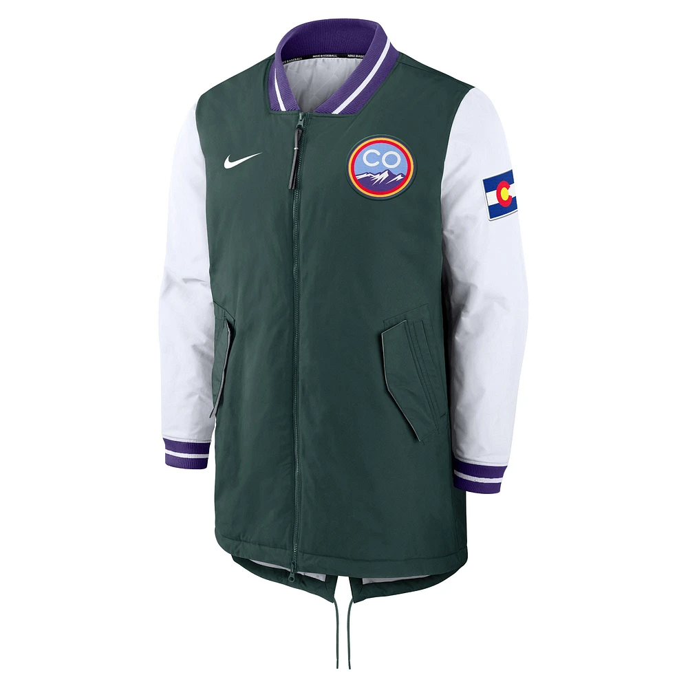 Veste Nike verte City Connect entièrement zippée pour homme Colorado Rockies