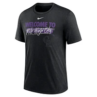 T-shirt à trois mélanges Nike Colorado Rockies Home Spin pour homme, noir chiné