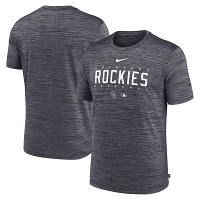 T-shirt d'entraînement Velocity Performance Nike Heather Charcoal Colorado Rockies Authentic Collection pour homme