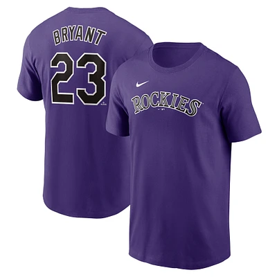T-shirt Nike violet avec nom et numéro Fuse des Colorado Rockies de Kris Bryant pour homme