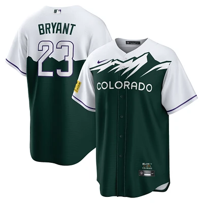 Maillot Homme Nike Kris Bryant Blanc/Vert Forêt Colorado Rockies City Connect Replica Player