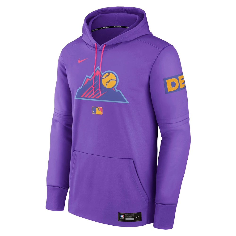 Men's Nike  Purple Colorado Rockies 2025 City Connect Authentic Collection Therma Pullover Hoodie