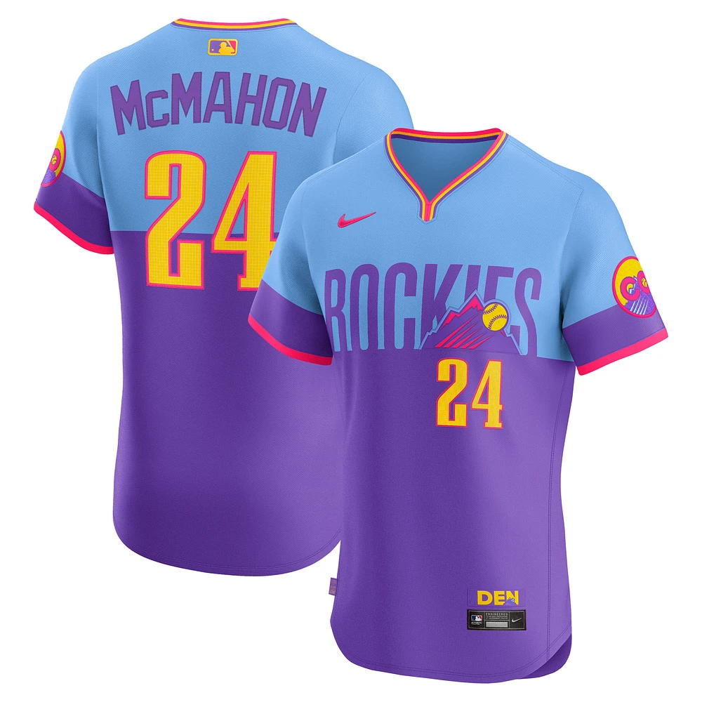 Maillot Nike Ryan McMahon pour homme, violet/bleu clair, Colorado Rockies 2025 City Connect Elite Player