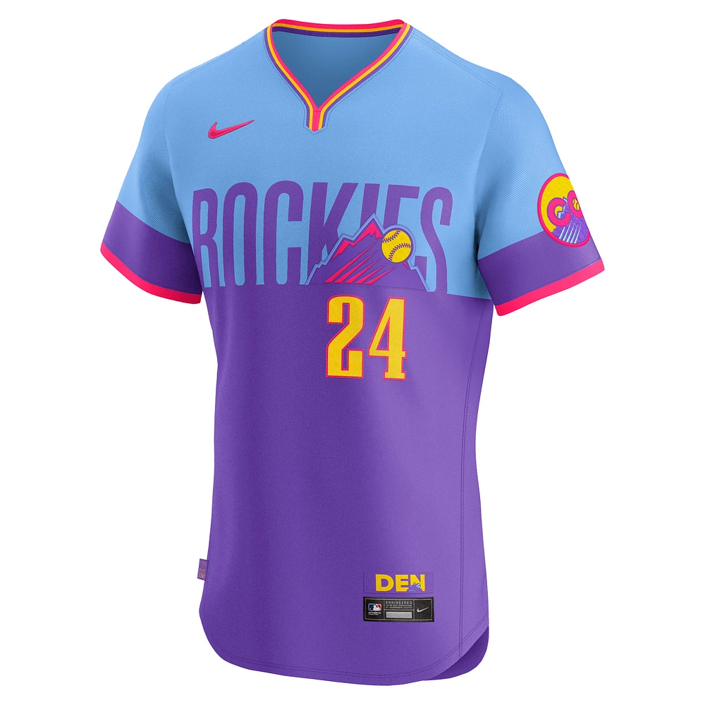 Maillot Nike Ryan McMahon pour homme, violet/bleu clair, Colorado Rockies 2025 City Connect Elite Player