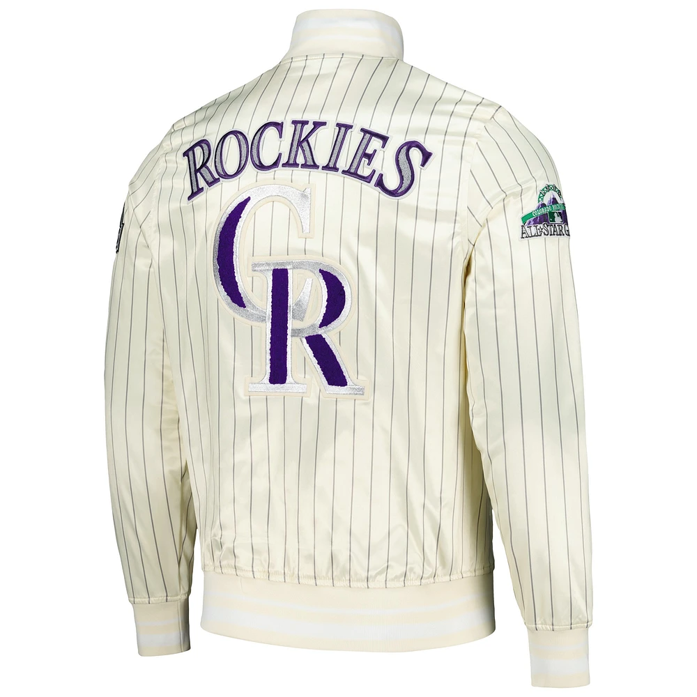 Men's Pro Standard Cream Colorado Rockies Cooperstown Collection Pinstripe Retro Classic Satin Full-Snap Jacket