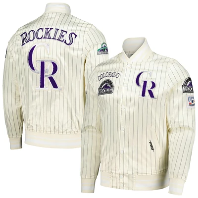 Men's Pro Standard Cream Colorado Rockies Cooperstown Collection Pinstripe Retro Classic Satin Full-Snap Jacket