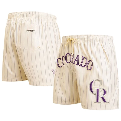 Men's Pro Standard Cream Colorado Rockies Pinstripe Retro Classic Woven Shorts