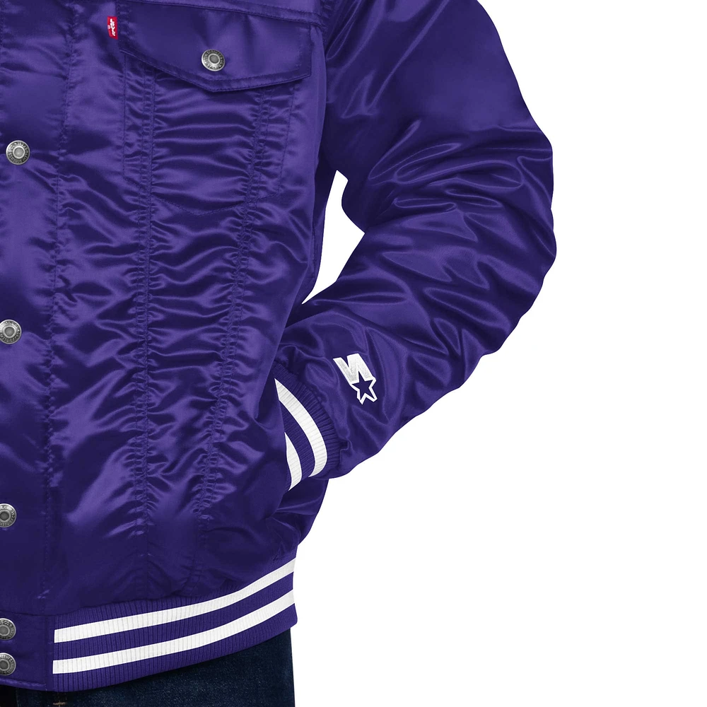 Men's Starter x Levi's Purple Colorado Rockies Silver Tab Satin Full-Snap Trucker Jacket