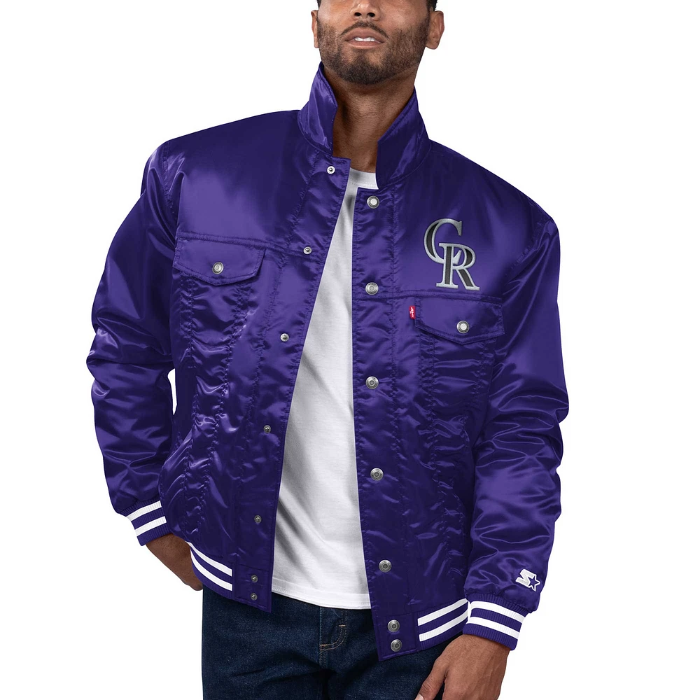 Men's Starter x Levi's Purple Colorado Rockies Silver Tab Satin Full-Snap Trucker Jacket