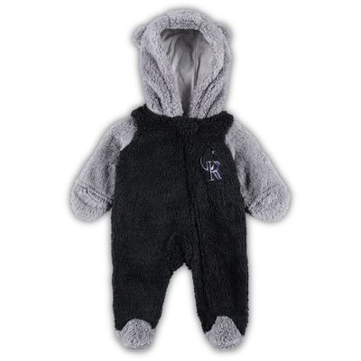 Newborn and Infant Black/Gray Colorado Rockies Game Nap Teddy Fleece Bunting Full-Zip Sleeper