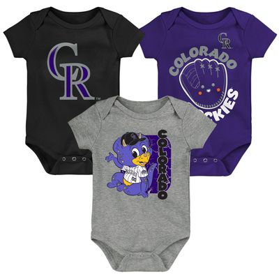 Newborn & Infant Black/Purple/Gray Colorado Rockies Change Up 3-Pack Bodysuit Set