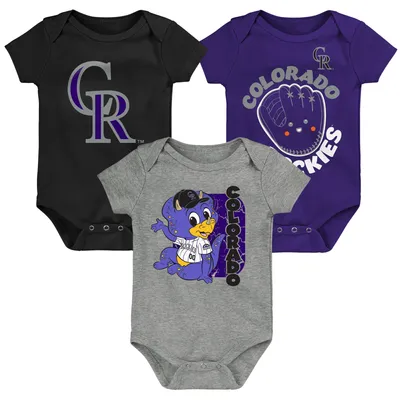 Colorado Rockies Newborn & Infant Change Up 3-Pack Bodysuit Set - Black/Purple/Gray