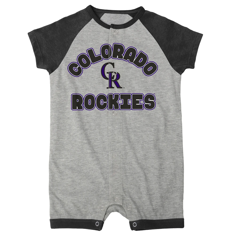 Nouveau-né et bébé gris chiné Colorado Rockies Extra Base Hit Raglan Full-Snap Barboteuse