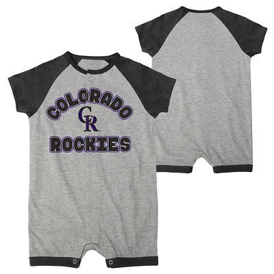 Nouveau-né et bébé gris chiné Colorado Rockies Extra Base Hit Raglan Full-Snap Barboteuse