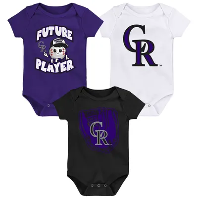 Colorado Rockies Newborn & Infant Minor League Player Three-Pack Bodysuit Set - Purple/Black/White