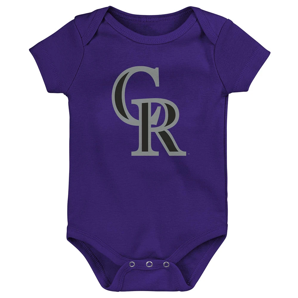 Lot de 3 bodys pour nouveau-nés et nourrissons violet/blanc/gris chiné Colorado Rockies Biggest Little Fan