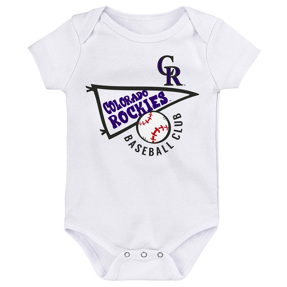 Lot de 3 bodys pour nouveau-nés et nourrissons violet/blanc/gris chiné Colorado Rockies Biggest Little Fan