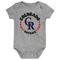 Lot de 3 bodys pour nouveau-nés et nourrissons violet/blanc/gris chiné Colorado Rockies Biggest Little Fan