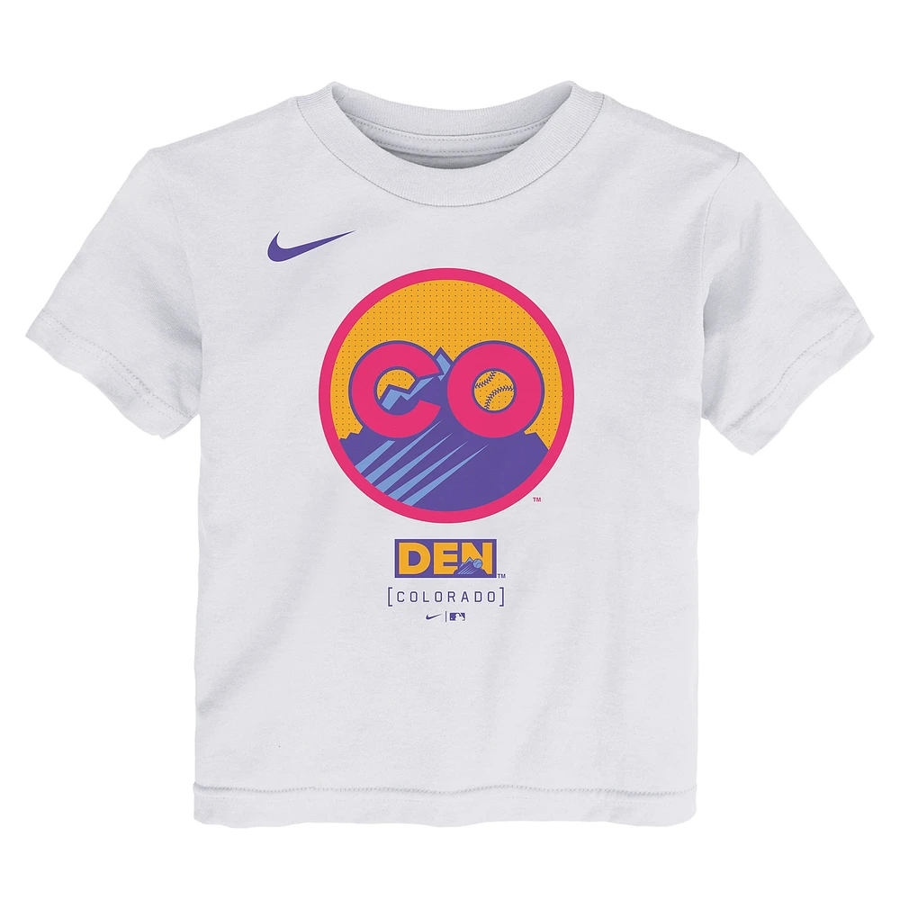 T-shirt Nike blanc pour enfant avec logo City Connect 2025 des Colorado Rockies