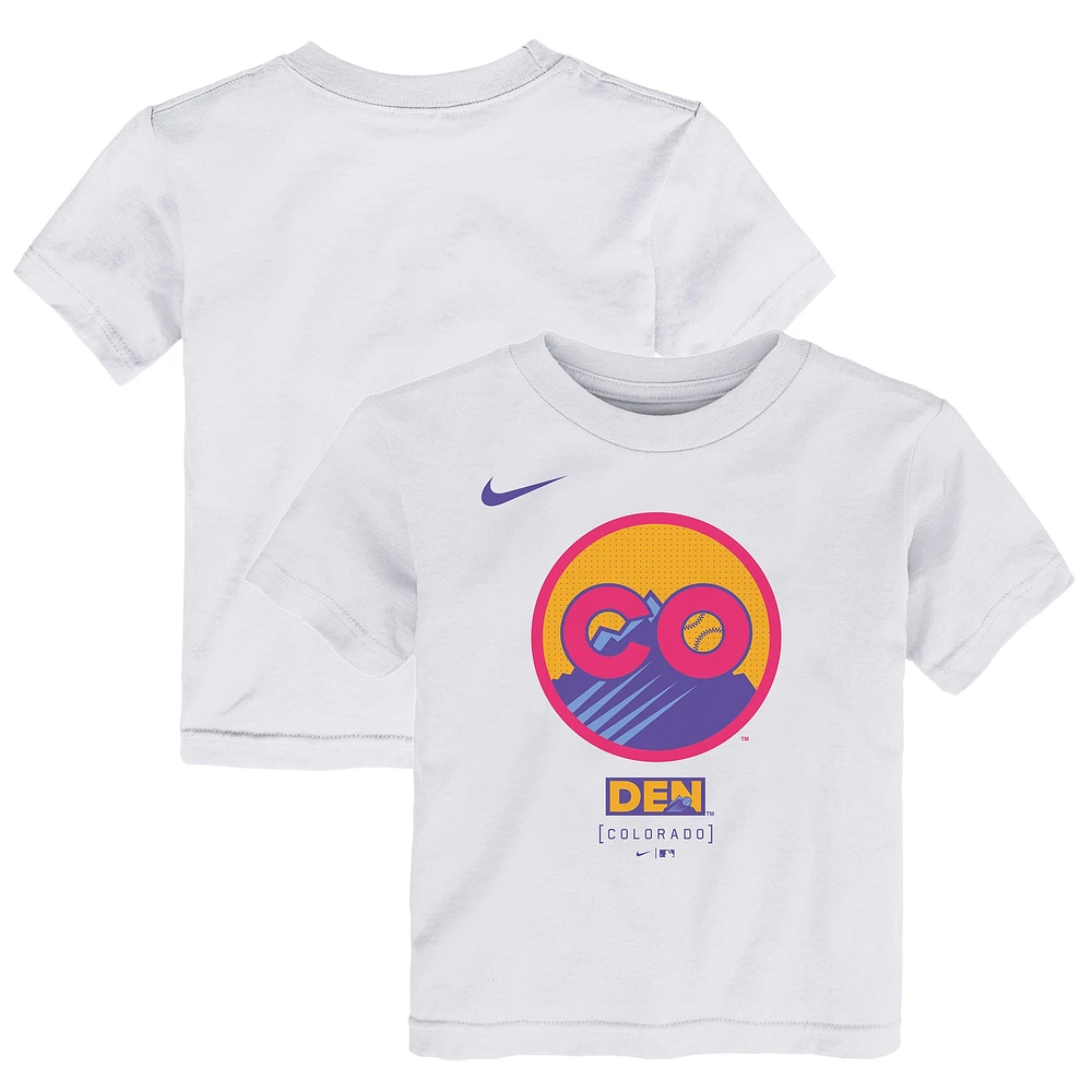 T-shirt Nike blanc pour enfant avec logo City Connect 2025 des Colorado Rockies