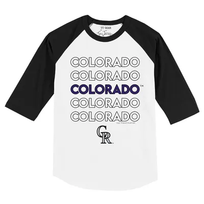 Colorado Rockies Tiny Turnip Toddler Stacked Raglan 3/4 Sleeve T-Shirt - White/Black