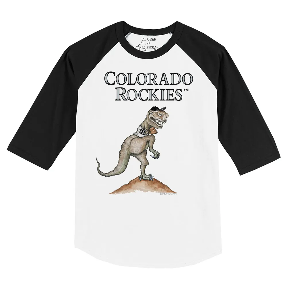 Women's Tiny Turnip White/Black Colorado Rockies TT Rex 3/4-Sleeve Raglan T-Shirt Size: Large