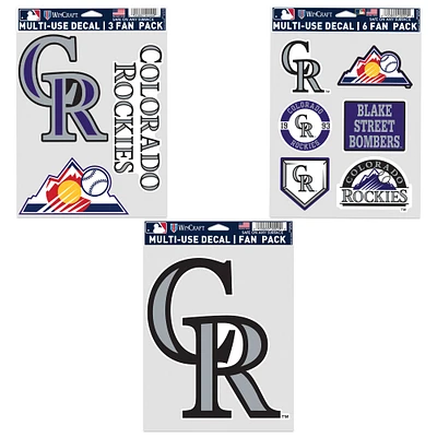 Lot de trois autocollants pour supporters des Rockies du Colorado de WinCraft