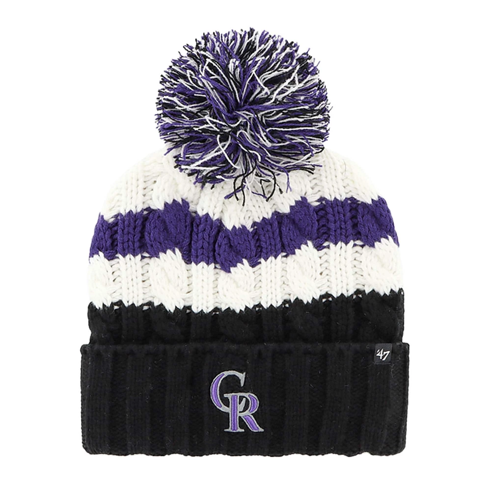 Bonnet en tricot à revers Ashfield '47 pour femmes, blanc/noir, Colorado Rockies, avec pompon