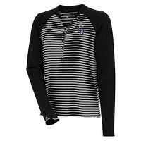 Women's Antigua  Black/White Colorado Rockies Maverick Henley Long Sleeve T-Shirt