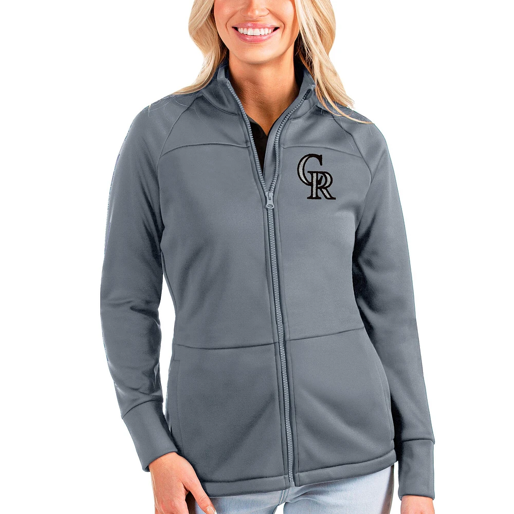 Veste de golf entièrement zippée Colorado Rockies Links pour femme, gris Antigua