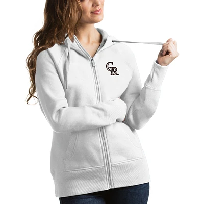 Sweat à capuche entièrement zippé Antigua White Colorado Rockies Victory pour femme