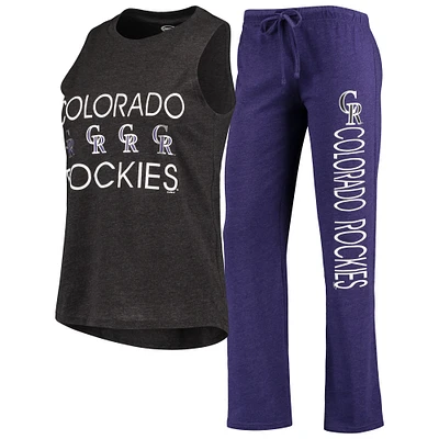 Concepts Sport Ensemble de nuit pour femme avec débardeur et pantalon Colorado Rockies Meter Muscle pourpre/noir