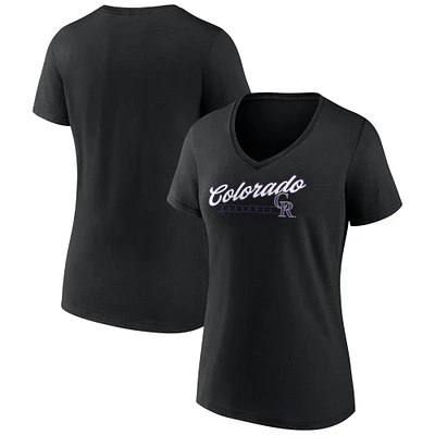 T-shirt noir à col en V Fanatics pour femmes des Rockies du Colorado One & Only