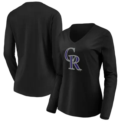 Colorado Rockies Fanatics Branded Women's Official Logo Long Sleeve V-Neck T-Shirt - Black