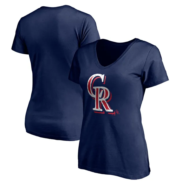 Women's Fanatics Branded Navy Chicago Cubs Official Logo V-Neck T-Shirt Size: Small