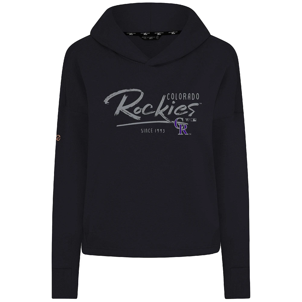 Women's Levelwear Black Colorado Rockies Accolade Sweet Express Cropped Tri-Blend Pullover Hoodie