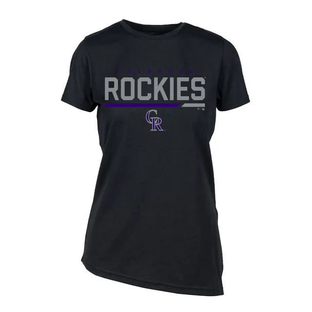 Women's Touch Black Colorado Rockies Halftime Back Wrap Top V-Neck T-Shirt Size: Medium