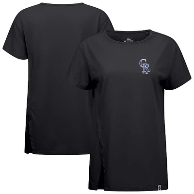 T-shirt noir pour femme avec logo Influx Core de la collection Cooperstown des Colorado Rockies Levelwear