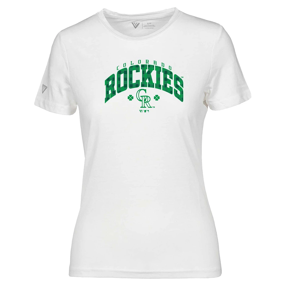 T-shirt à carreaux Maddox pour la Saint-Patrick des Colorado Rockies femme de Levelwear blanc