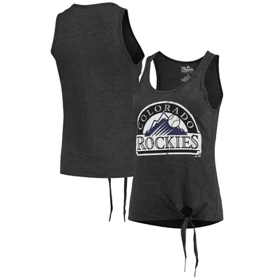 Colorado Rockies Majestic Threads Women's Scoop Neck Racerback Side Tie Tri-Blend Tank Top - Black