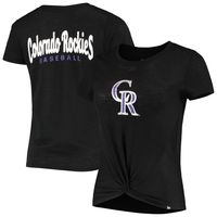 Women's New Era Black Colorado Rockies 2-Hit Front Twist Burnout T-Shirt